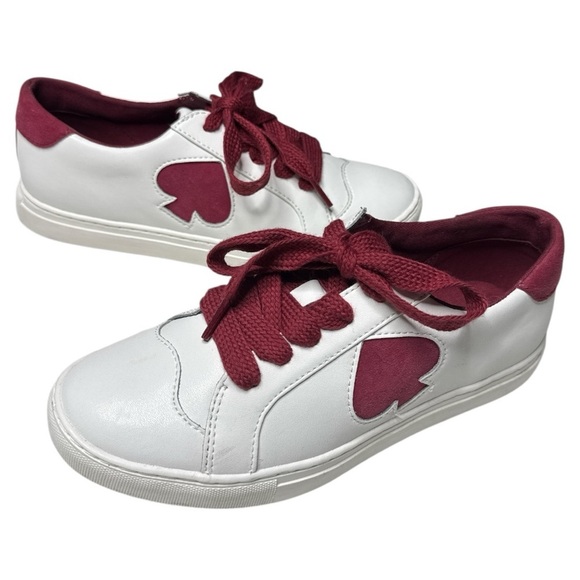 Kate Spade Fez White Leather Burgundy Sneakers Sz:6 - Picture 2 of 14